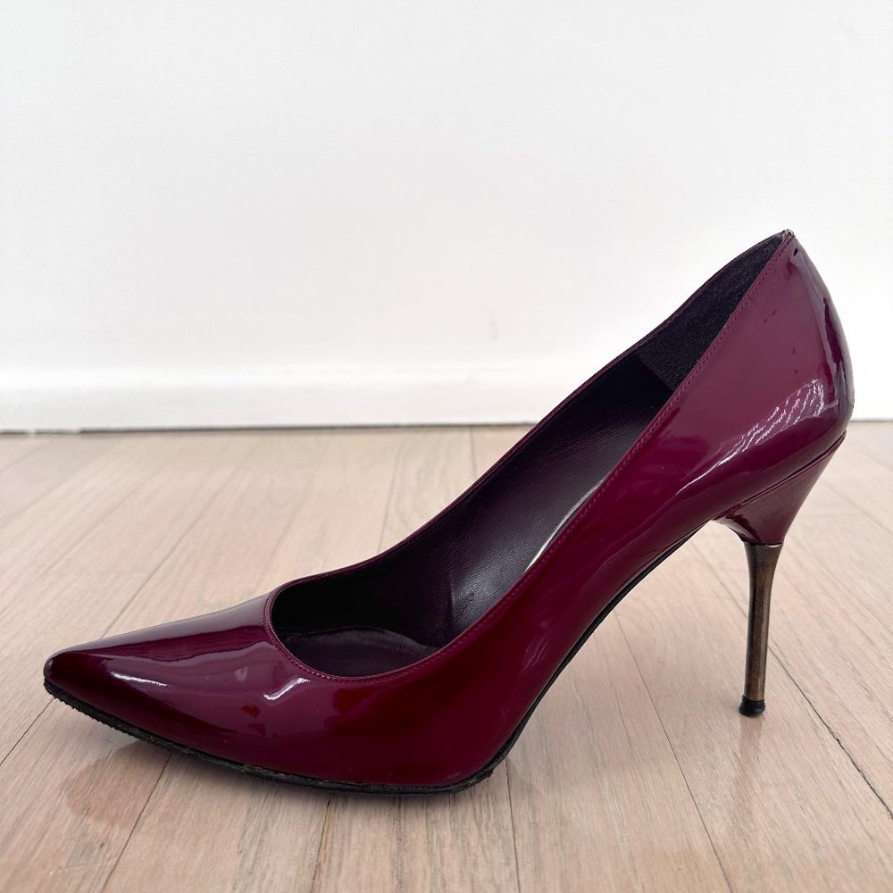 Stuart Weitzman Authentic Women's Burgundy Patent Leather Dagger Pump Heels -US8